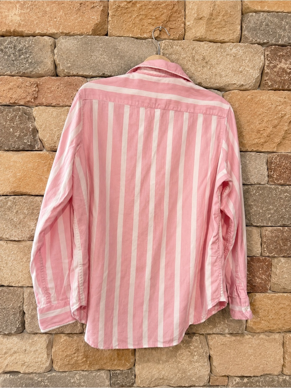 Frank & Eileen Pink & White Stripe Button Up Shirt Small Cotton Italian Fabric - Picture 3 of 6